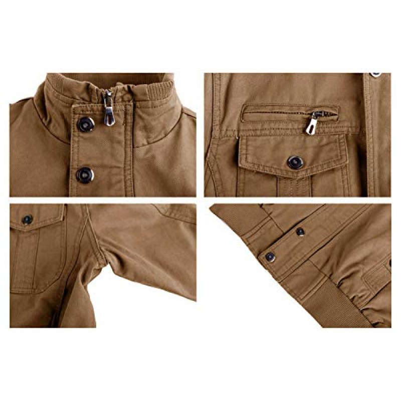 CRYSULLY 남성 겨울 캐주얼 Thicken Multi-Pocket Field Jacket 아웃웨어 플리스 카고 재킷 코트