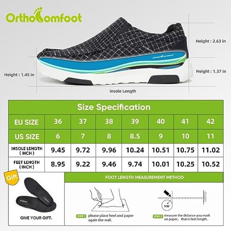 OrthoComfoot 여성용 정형용 슬립온 워킹 슈즈, 아치 지지대가 있는 편안한 발바닥 근막염 로퍼, 발과 발뒤꿈치 통증 완화를 위한 캐주얼 정형외과용 드라이빙 슈즈