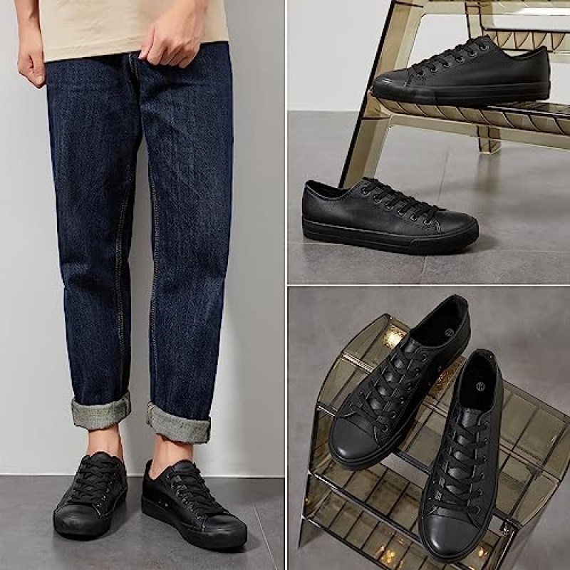 Iarus Mens 로우 탑 스니커즈 블랙 캔버스 신발 화이트 캐주얼 스니커즈 남성용 클래식 패션 신발