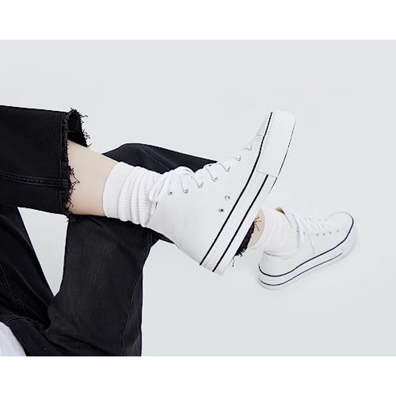 Pawnana 여성용 하이 탑 플랫폼 스니커즈 화이트 캔버스 패션 스니커즈 여성용 신발 Y2K Zapatos Zapatillas Plataforma Mujer