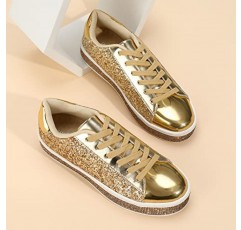 UUBARIS 여성용 반짝이 테니스 스니커즈 네온 Dressy Sparkly 스니커즈 라인 석 블링 웨딩 신부 신발 Shiny Sequin Shoes