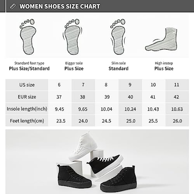 여성 하이 탑 스니커즈 화이트 플랫폼 스니커즈, 캔버스 하이 탑 워킹용 패션 신발, 블랙 캐주얼 레이스 업 테니스 신발 (편안하고 통기성이 있으며 세련된)