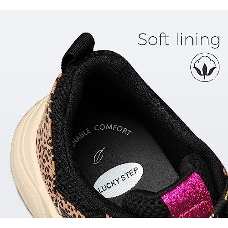 LUCKY STEP 여성 패션 캐주얼 스니커즈 플랫폼 클래식 레오파드 워킹 테니스 여행 신발 Chunky 다채로운 라이프 스타일 스니커즈
