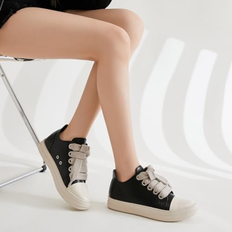MOFEEDOUKA Womens 로우 탑 스니커즈 두꺼운 신발 끈 PU 가죽 플랫폼 컴포트 워킹 슈즈