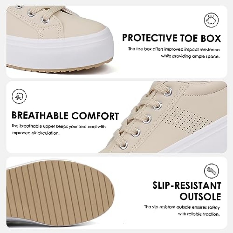 JABASIC 여성 플랫폼 스니커즈 통기성 레이스 업 패션 신발