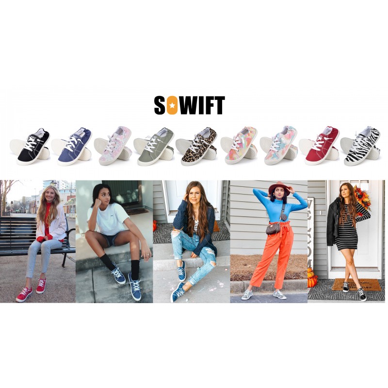 Sowift 패션 슬립 온 캔버스 스니커즈 여성용 로우 탑 클래식 편안한 신발 걷기를위한 경량 캐주얼 플랫 신발