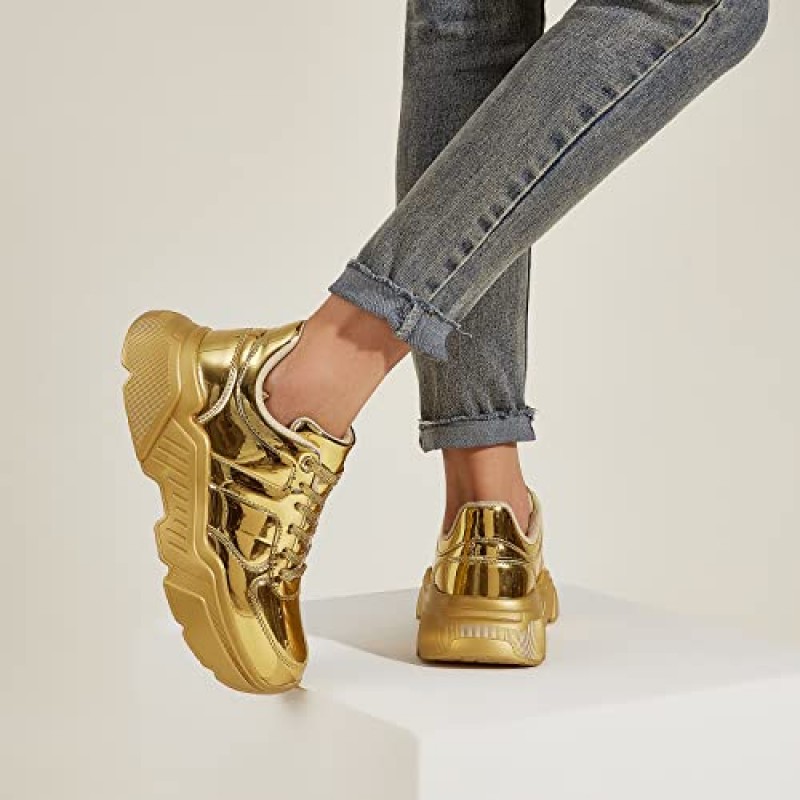 BELOS 여성 플랫폼 Chunky 스니커즈 패션 아빠 스니커즈 캐주얼 레이스 업 편안한 Lightweigt Walking Shoes
