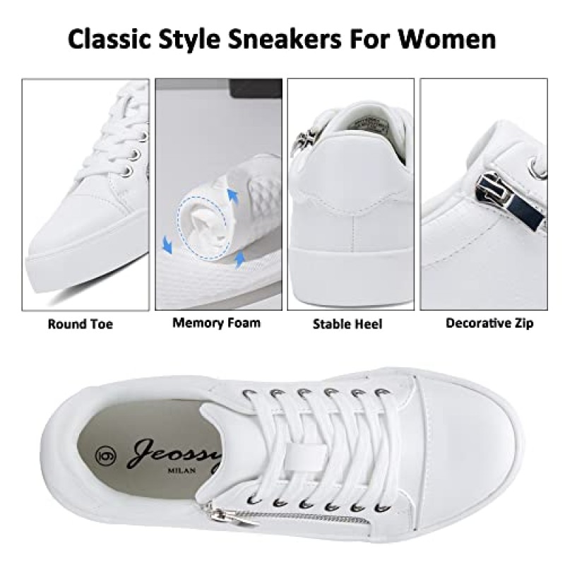 Jeossy 여성용 8017 플랫 로우 탑 캐주얼 패션 스니커즈 캡 발가락 신발 장식 지퍼 포함