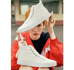 Yageyan Womens 하이 탑 캔버스 스니커즈 패션 클래식 신발 편안한 흰색과 표범 운동화