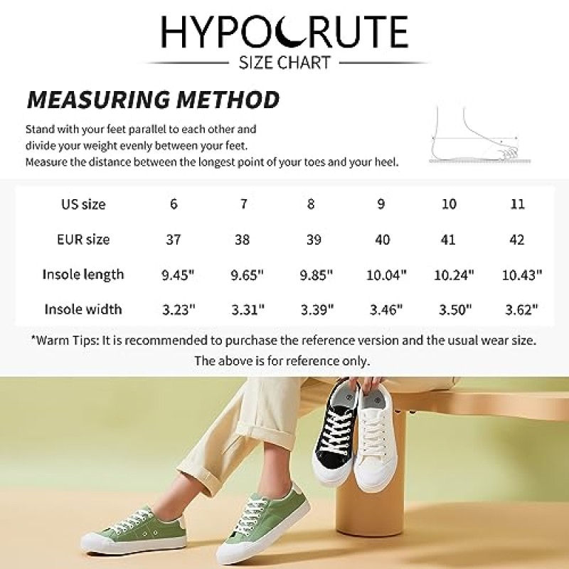 HYPOCRUTE 여성 캔버스 신발 로우 탑 캔버스 스니커즈 레이스 업 화이트 테니스 신발 여성용 캐주얼 운동화