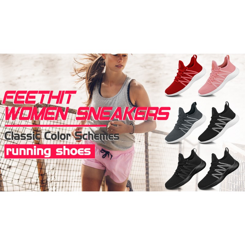 Feethit Womens Slip On Running Shoes 미끄럼 방지 운동화 경량 체육관 운동 신발 통기성 패션 스니커즈