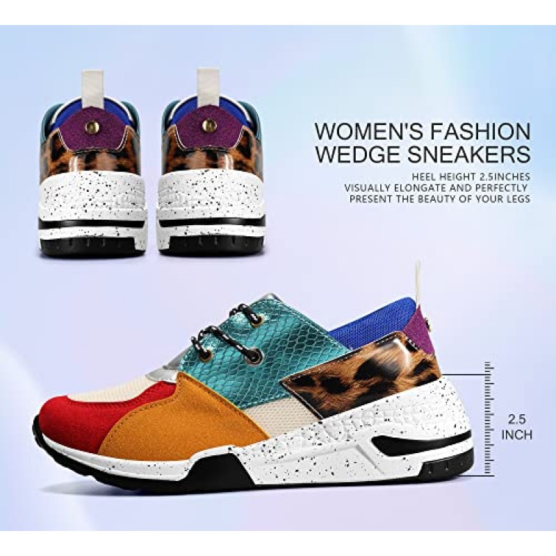 LUCKY STEP 여성용 하이힐 웨지 스니커즈 패션 클리프 플랫폼 레트로 레이스 업 캐주얼 신발