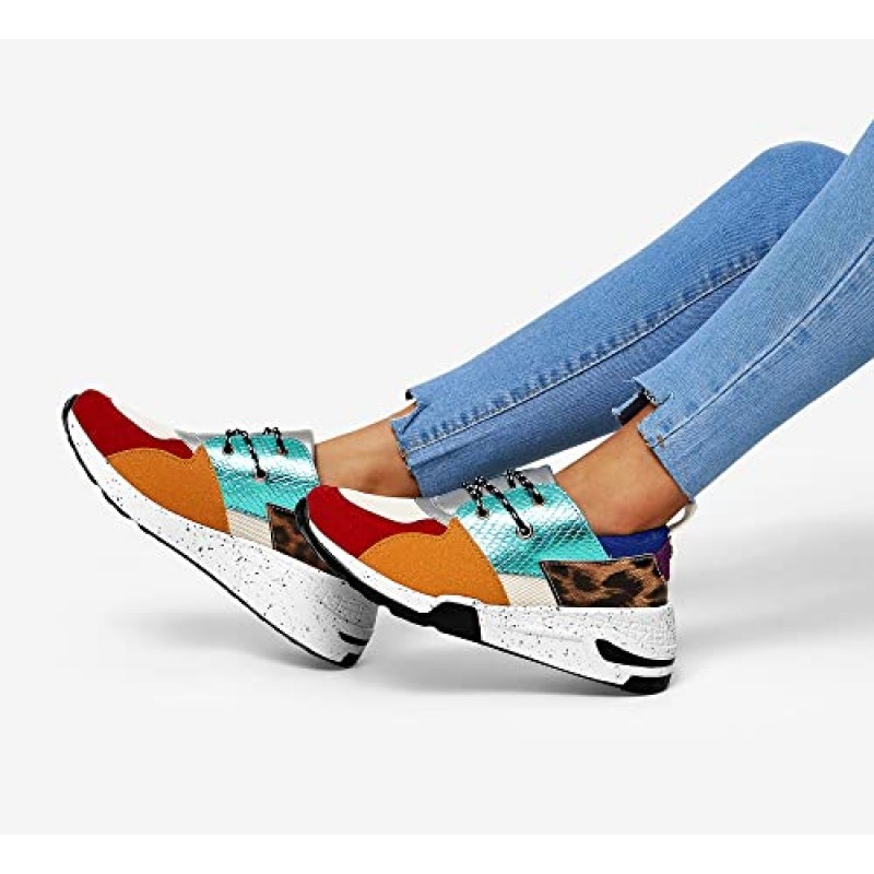 LUCKY STEP 여성용 하이힐 웨지 스니커즈 패션 클리프 플랫폼 레트로 레이스 업 캐주얼 신발