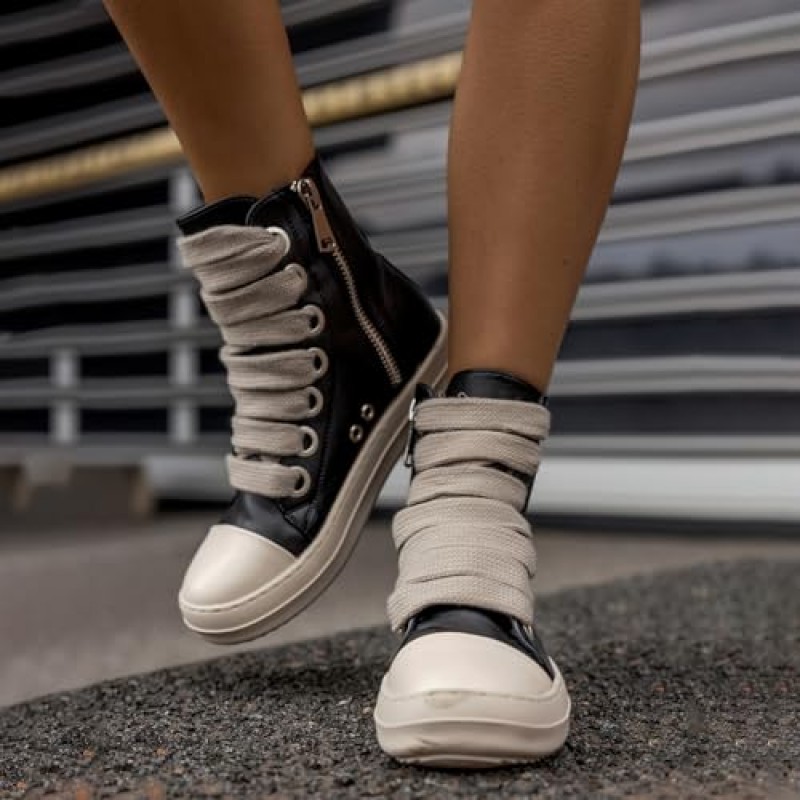 Kluolandi 패션 하이 탑 스니커즈 여성용 와이드 레이스 업 지퍼가 달린 블랙 화이트 플랫폼 스니커즈 신발