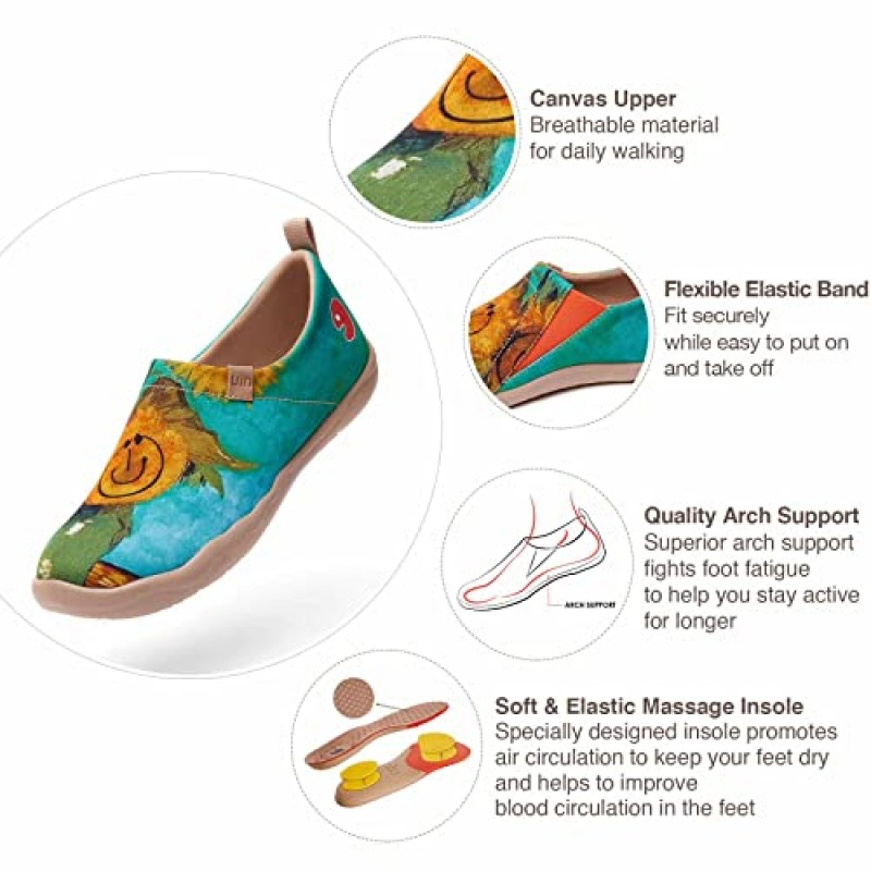 UIN 여성용 슬립온 캔버스 경량 플랫 스니커즈 워킹 캐주얼 로퍼 편안한 아트 페인팅 여행 신발 슈퍼 패턴