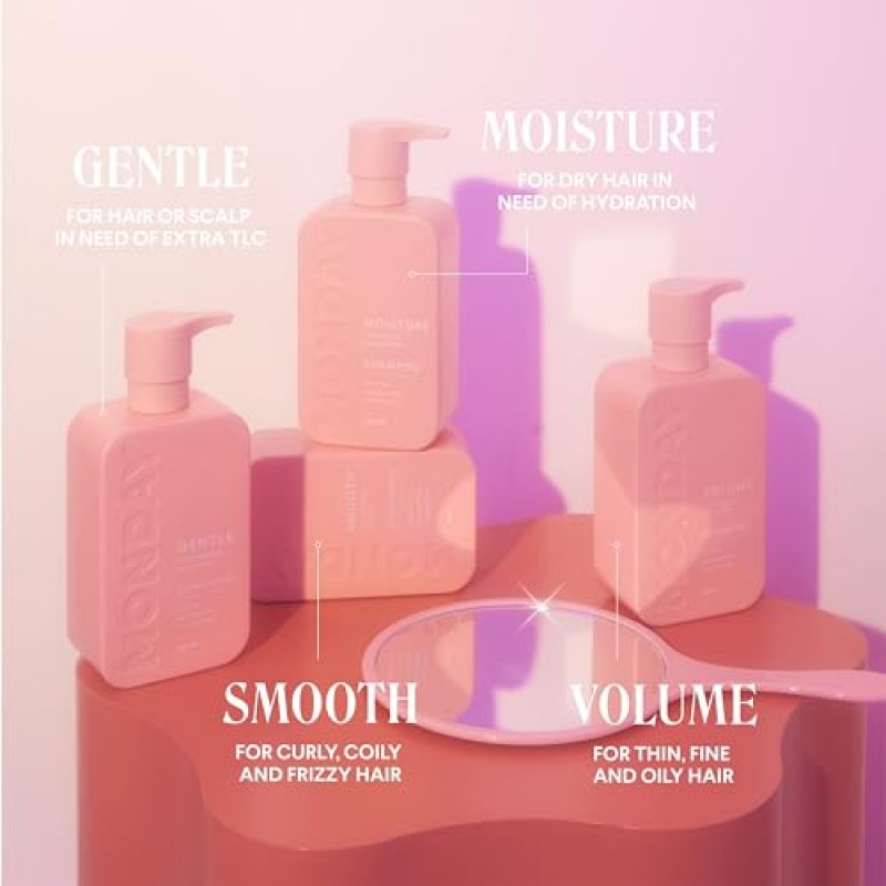 MONDAY HAIRCARE 볼륨 샴푸 + 컨디셔너 세트(2팩) 가는 모발, 가는 모발, 지성 모발용 각 12온스, 코코넛 오일, 생강 추출물, 비타민 E로 제작, 100% 재활용 병