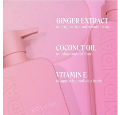 MONDAY HAIRCARE 볼륨 샴푸 + 컨디셔너 세트(2팩) 가는 모발, 가는 모발, 지성 모발용 각 12온스, 코코넛 오일, 생강 추출물, 비타민 E로 제작, 100% 재활용 병