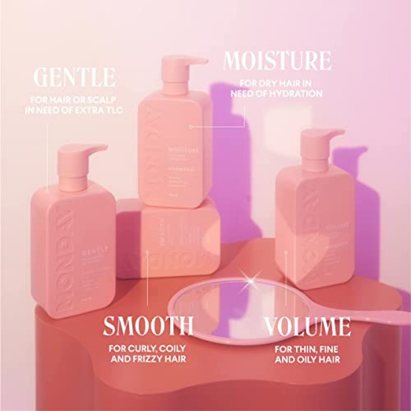 MONDAY HAIRCARE 모이스처 샴푸 + 컨디셔너 세트(건조하고 굵은 모발, 스트레스 받은 모발, 곱슬머리 및 곱슬머리용), 코코넛 오일, 쌀 단백질, 시어 버터 및 비타민 E로 제작, 천연, 12 Fl Oz (2팩)