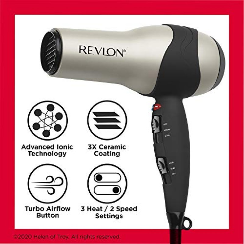 REVLON 터보 헤어드라이어 | 1875W 최대 광택, 속건성(실버)