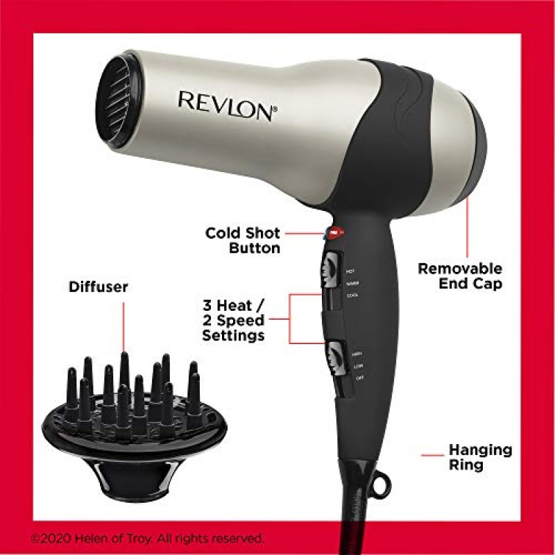 REVLON 터보 헤어드라이어 | 1875W 최대 광택, 속건성(실버)