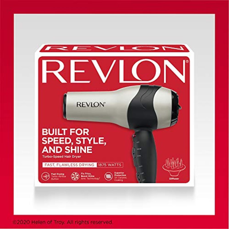 REVLON 터보 헤어드라이어 | 1875W 최대 광택, 속건성(실버)