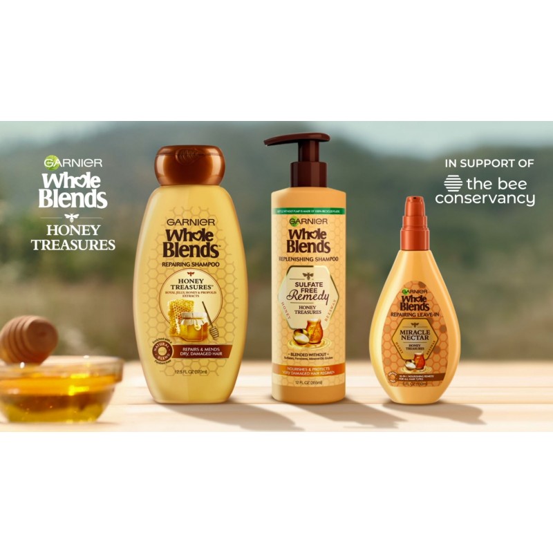 Garnier Whole Blends Honey Treasures 건조하고 손상된 모발을 위한 리페어링 샴푸 및 컨디셔너 세트, 22 Fl Oz(2 품목), 1 키트(포장은 다를 수 있음)