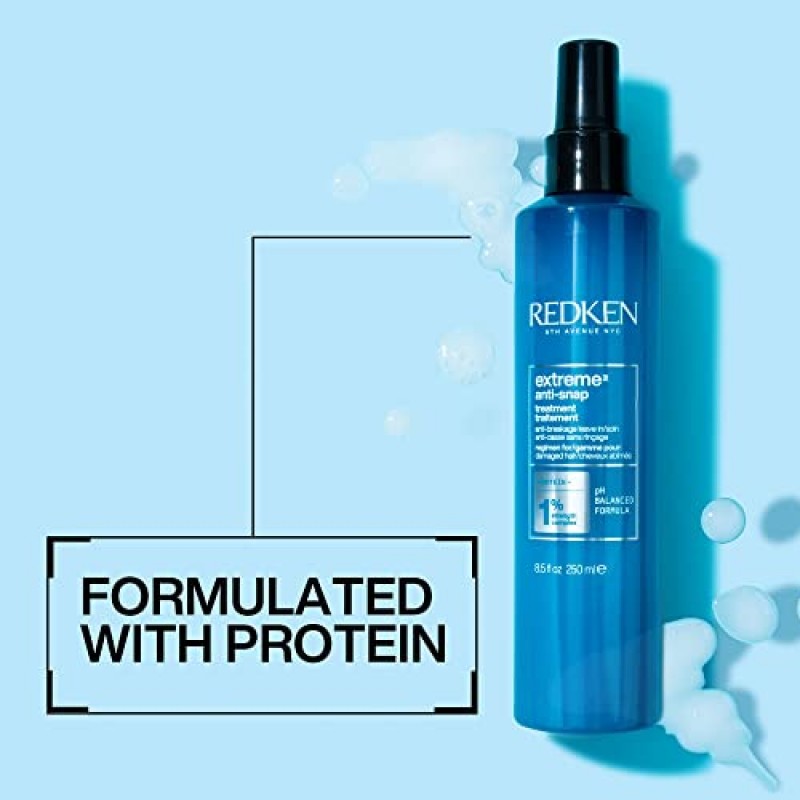 REDKEN 파손 방지 리브인 트리트먼트, 건조하고 손상된 모발용 컨디셔너, 모발 강화 및 파손 감소에 도움, 단백질 주입, 익스트림 안티 스냅, 250 ml