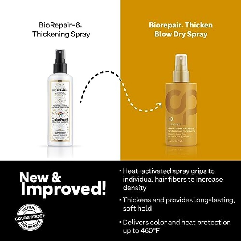 Colorproof Biorepair Thicken Blow Dry 스프레이, 6.7oz - 가늘어지는 염색 모발용, 풍성함, 볼륨 및 밀도 증가, 지속적인 유지력 및 부드러운 스타일, 더 두껍고 풍성해 보이는 모발