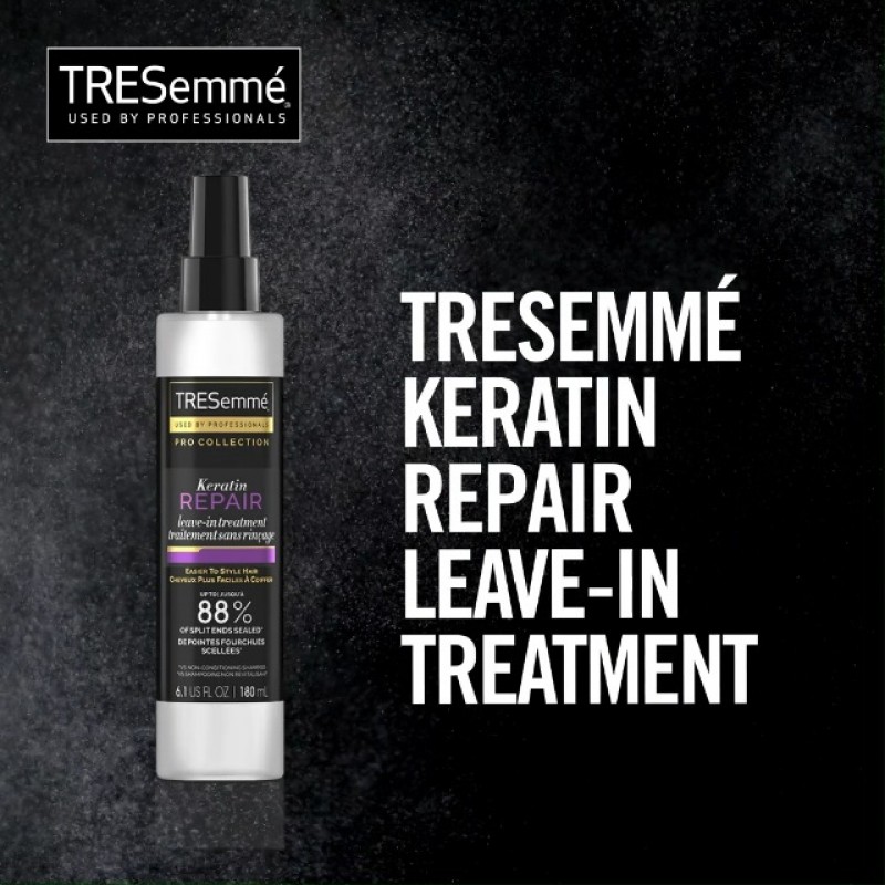 TRESemmé Hair Care Pro Collection 케라틴 리페어 인 컨디셔너 트리트먼트, 갈라진 끝 부분을 눈에 띄게 밀봉, 건강해 보이는 모발을 위한 길들이기 플라이어웨이, 2 팩 - 6.1 Fl Oz Ea