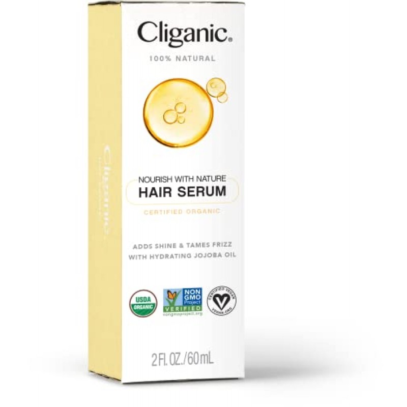 Cliganic 유기농 헤어 세럼 - 건조하고 손상된 모발에 윤기와 곱슬머리를 더해줍니다 - 수분 공급 오일 호호바, 코코넛 - 2온스