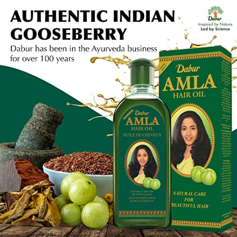 Dabur Amla 헤어 오일 500ml, 100% 천연 Amla 오일, 건강한 모발 성장을 촉진하고 두피에 영양을 공급하며 모발에 수분을 공급합니다. 성인을 위한 정통 프리미엄 품질 인디언 구스베리 헤어 오일