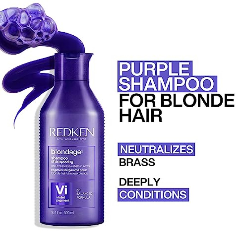 Redken Blondage 컬러 예금 보라색 샴푸 | 금발 머리의 황동색 톤을 중화합니다 | 살리실산 함유 | 쿨 앤 애쉬 블론드 토닝 샴푸 | 금발, 탈색 또는 하이라이트 모발용