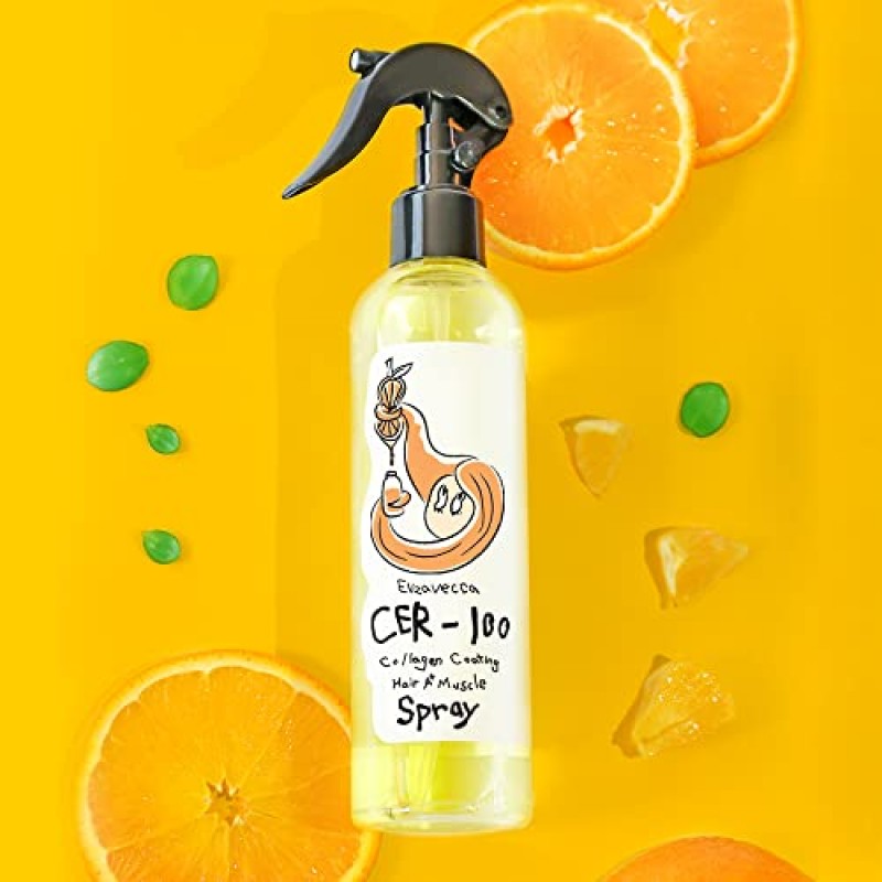 Elizavecca CER-100 콜라겐 코팅 헤어 A+ 머슬 스프레이 250ml/8.45 fl.oz. - 리브인 컨디셔너 헤어 미스트 / 어린이용 / 컬 복원 / 황산염 없음, 파라벤 없음, 포름알데히드 없음, 실리콘 없음 / K-뷰티