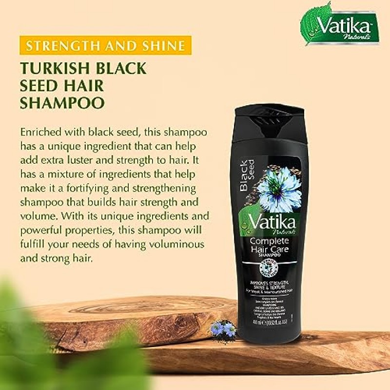 Dabur Vatika Naturals 여성용 샴푸 - 천연 모발에 영양을 공급하고 젊어지게 합니다 - 곱슬머리, 손상된 모발, 모든 모발 유형을 위한 강화 및 보습 헤어 클렌저(400ml 병 블랙 씨드)