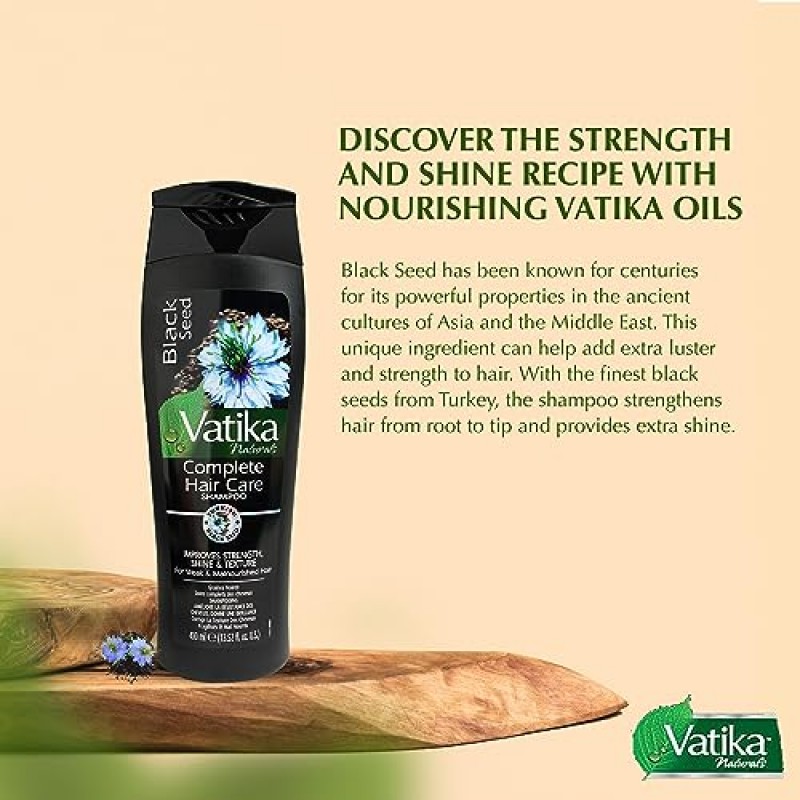 Dabur Vatika Naturals 여성용 샴푸 - 천연 모발에 영양을 공급하고 젊어지게 합니다 - 곱슬머리, 손상된 모발, 모든 모발 유형을 위한 강화 및 보습 헤어 클렌저(400ml 병 블랙 씨드)