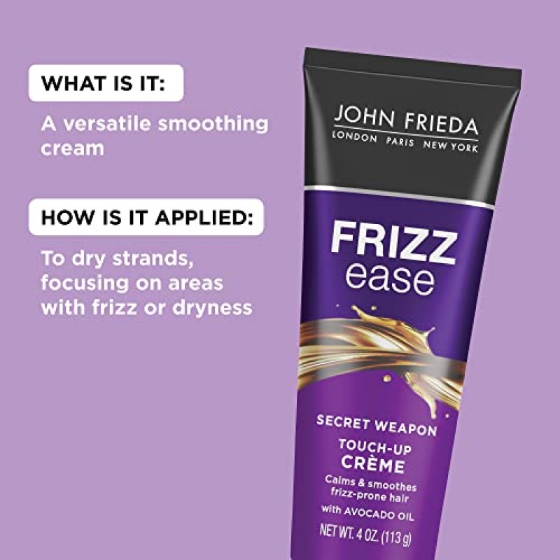 John Frieda Anti Frizz, Frizz Ease Secret Weapon 터치 업 헤어 크림, 곱슬거림 방지 스타일링 크림, 곱슬머리가 되기 쉬운 모발을 진정시키고 부드럽게 하는 데 도움, 4oz(2개 팩)