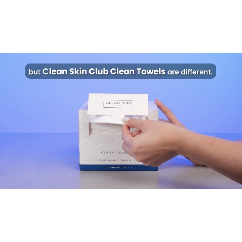 Clean Skin Club 클린 타월 XL, 100% USDA 바이오 기반 피부과 전문의 승인 페이스 타올, 일회용 임상 테스트를 거친 페이스 타올, 메이크업 리무버 드라이 와이프, 울트라 소프트, 50Ct, 1팩