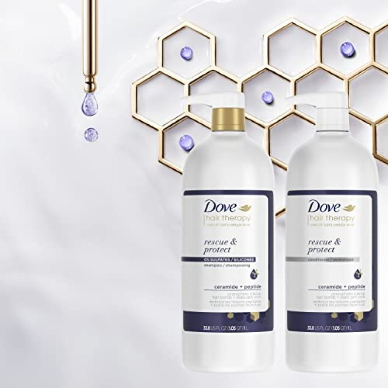 Dove 헤어 테라피 샴푸 갈라진 모발과 손상된 모발을 위한 헤어 케어 구조 및 보호 테라피 황산염 프리 샴푸 33.8온스