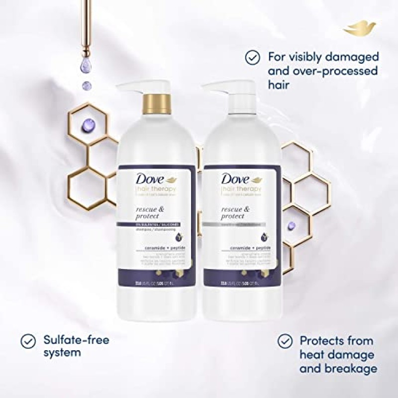 Dove 헤어 테라피 세럼 + 컨디셔너 갈라진 모발과 손상된 모발을 위한 헤어 케어 구조 및 보호 1분 안에 눈에 띄게 모발 복구 33.8 fl oz