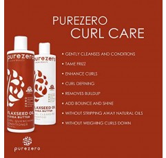 Purezero 아마씨 오일 & 시어 버터 샴푸 및 컨디셔너 세트 - 컬 케어 - 곱슬머리용 엉킴 방지 및 머리 숱 제거 - 황산염/파라벤/염료 없음 - 100% 비건 및 동물 실험 없음 - 컬러 처리된 모발에 적합