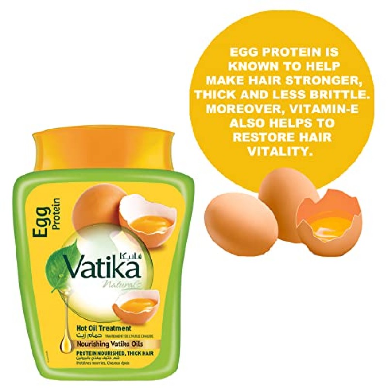 Dabur Vatika Naturals 헤어 마스크 - 건조하고 손상되고 굵은 모발을 위한 강렬한 활력, 딥 컨디셔닝 및 재생 - 건강하고 윤기나는 모발을 위한 영양 요법 - 계란 단백질 함유(500g)