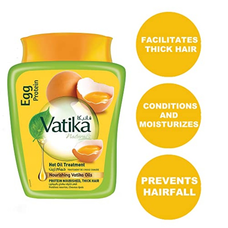 Dabur Vatika Naturals 헤어 마스크 - 건조하고 손상되고 굵은 모발을 위한 강렬한 활력, 딥 컨디셔닝 및 재생 - 건강하고 윤기나는 모발을 위한 영양 요법 - 계란 단백질 함유(500g)