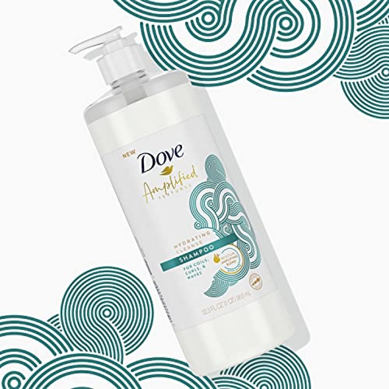 Dove Amplified Textures 코일, 컬, 웨이브용 무황산염 모이스춰라이징 샴푸 모이스처 증폭 헤어 케어 블렌드로 하이드레이팅 클렌징, 32.3 Fl Oz