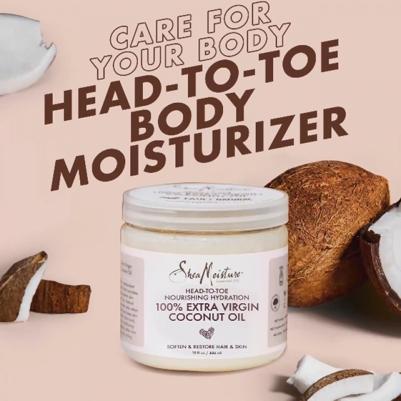 SheaMoisture 100% 엑스트라 버진 코코넛 오일 모이스처라이저 및 머리부터 발끝까지 영양을 공급하는 리브인 컨디셔너 황산염이 함유되지 않은 피부 및 헤어 케어 2개