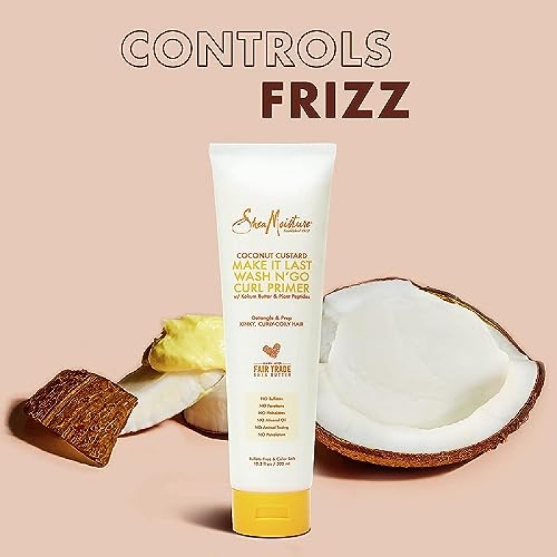 SheaMoisture 컬 크림 - 마지막 세척 후 컬 프라이머, 곱슬 머리 관리를 위한 코쿰 버터와 코코넛 오일이 함유된 곱슬거림 방지 컬 강화제 및 헤어 디탱글러, 10.3Oz Ea(2개 팩)