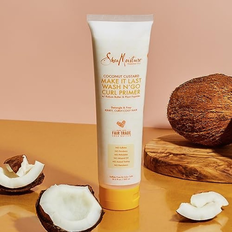 SheaMoisture 컬 크림 - 마지막 세척 후 컬 프라이머, 곱슬 머리 관리를 위한 코쿰 버터와 코코넛 오일이 함유된 곱슬거림 방지 컬 강화제 및 헤어 디탱글러, 10.3Oz Ea(2개 팩)