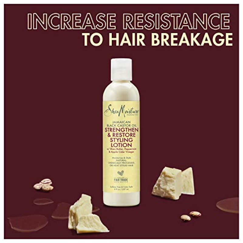 SheaMoisture 손상된 천연 모발을 위한 스타일링 로션 자메이카 블랙 캐스터 오일 실리콘 프리 헤어 트리트먼트 8온스