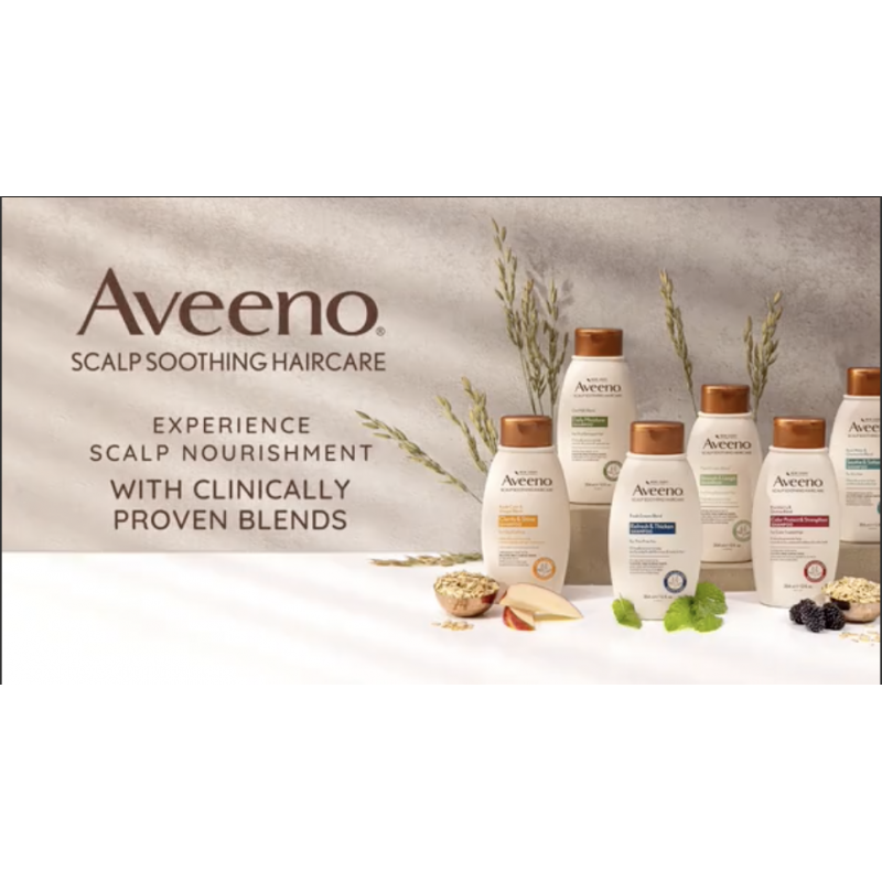 Aveeno 애플 사이다 식초 황산염 무함유 샴푸, 밸런스 & 고광택, 데일리 클래리파잉 & 수딩 두피 샴푸, 지성 또는 칙칙한 모발용, 파라벤 및 염료 무함유, 12 Fl Oz