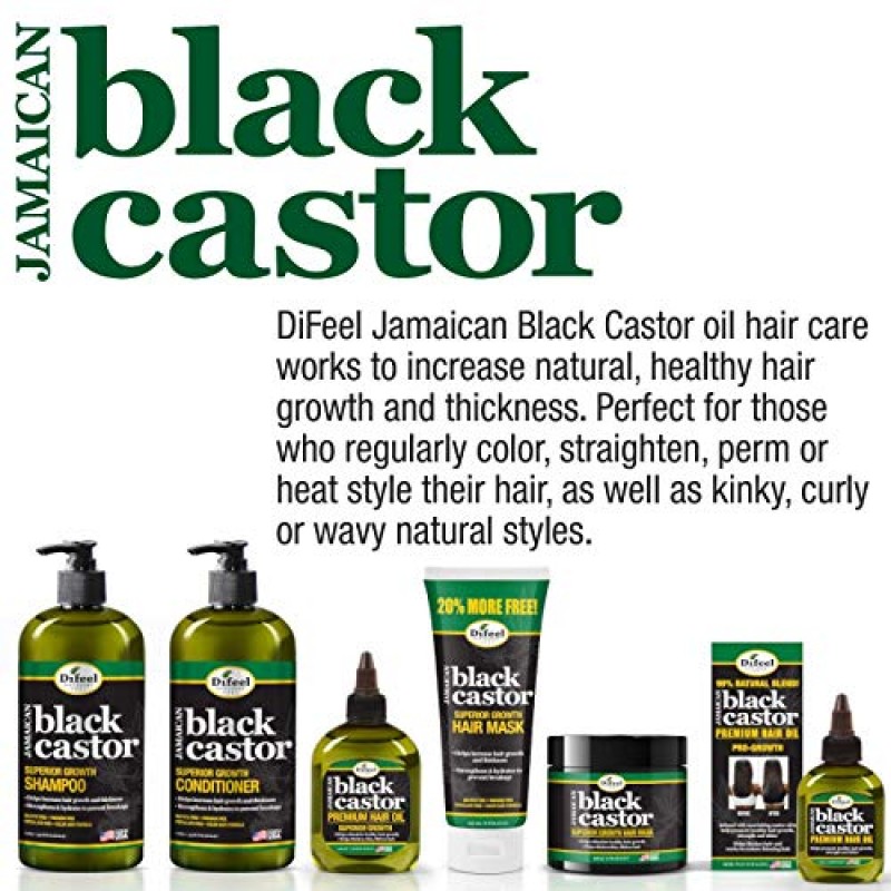 Difeel Jamaican Black Castor Superior Growth 3-PC 헤어 케어 세트 - 12온스 샴푸, 12온스 헤어 마스크 및 2.5온스 포함. 뿌리 자극기