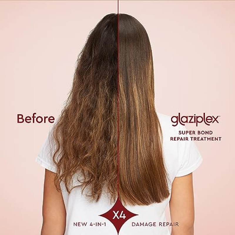 glaze GlaziPlex 슈퍼 본드 리페어 헤어 트리트먼트, 120ml. 4-in-1 딥 컨디셔닝 헤어 마스크는 열, 화학, 색상 및 스타일링 손상을 복구합니다. 4분만에 손상된 모발을 위한 수분 공급 헤어 마스크